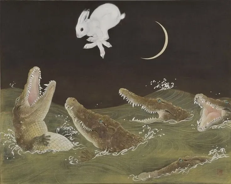 bunny jumping over aligators