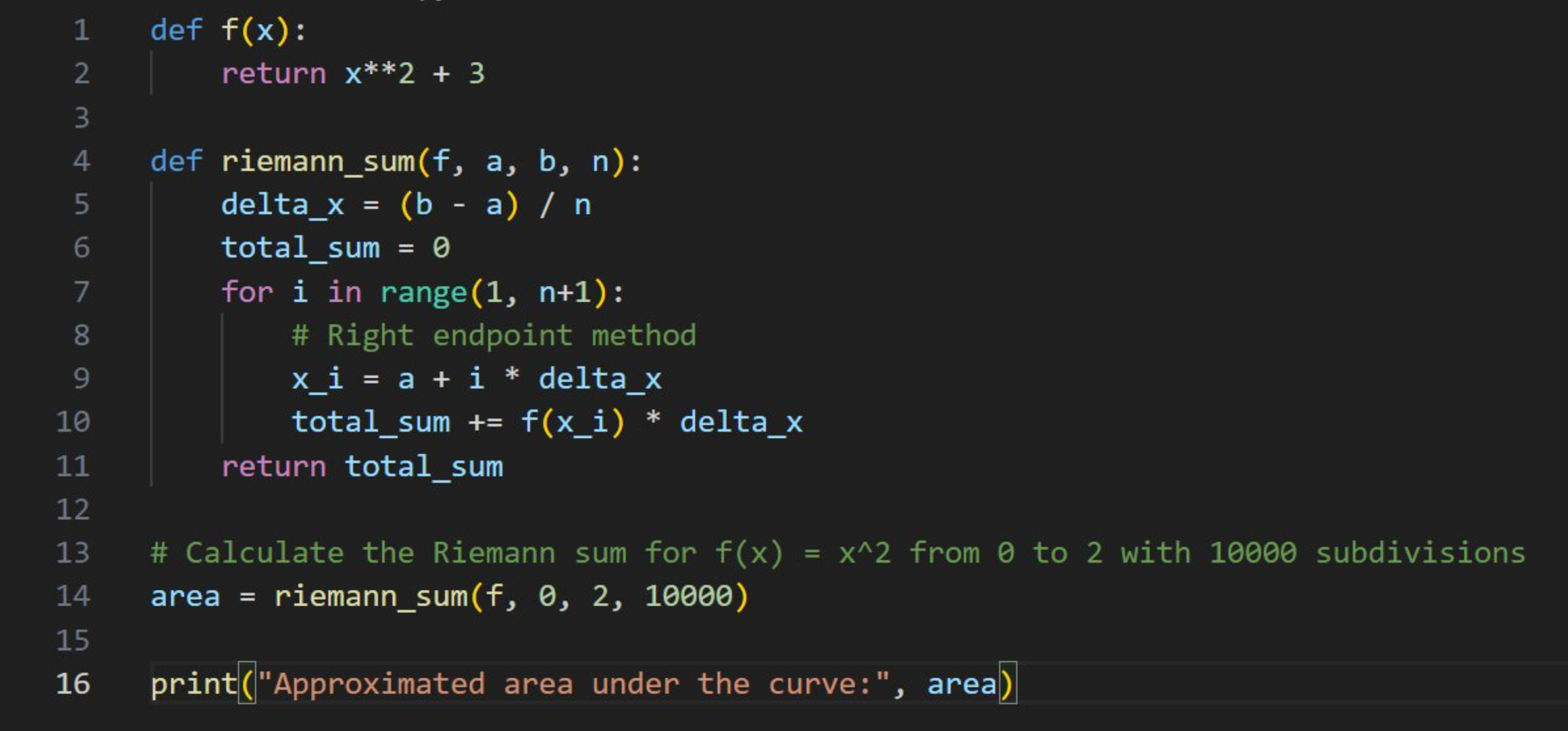 Coding Riemman Sum in Python